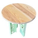 Round ash wooden table top with green aluminum legs made from floor beams from an aircraft - 21" high 24" Diameter