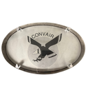 Convair logo on aluminum insert on accent table